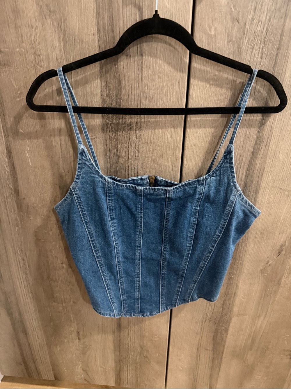 Denim Corset Crop Tank Top - Blue